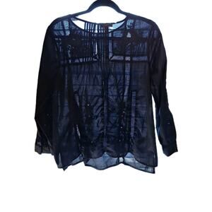 J Crew Size 8 Black Sheer long Sleeve Elegant Blouse